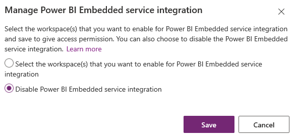 Zakázání služby Power BI Embedded.