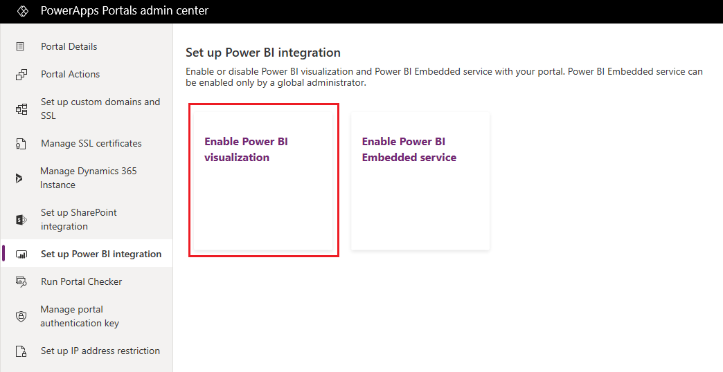 Povolení vizualizace Power BI.