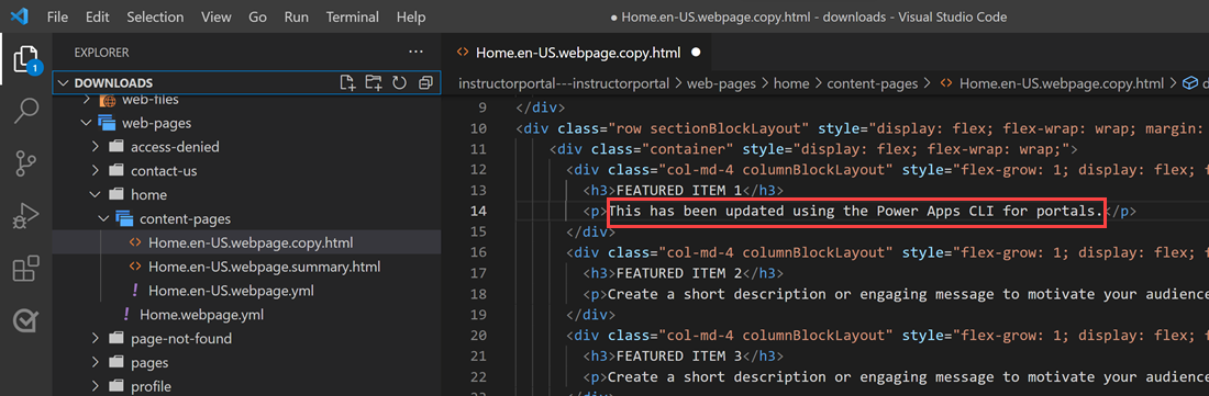 Aktualizovaný text pomocí Visual Studio Code.