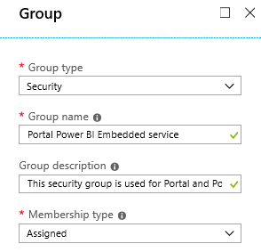 Vytvoření skupiny zabezpečení pro službu Power BI Embedded.