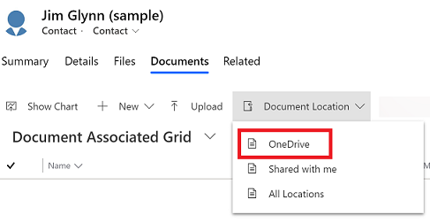 Otevření karty Dokumenty a výběr možnosti OneDrive.