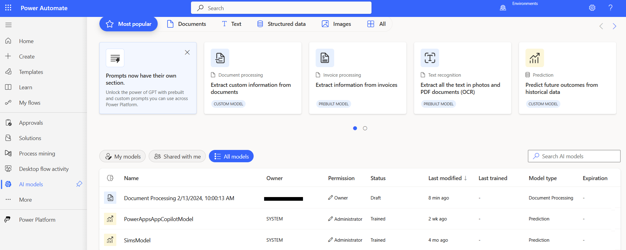 Použití nástroje AI Builder v Power Automate.