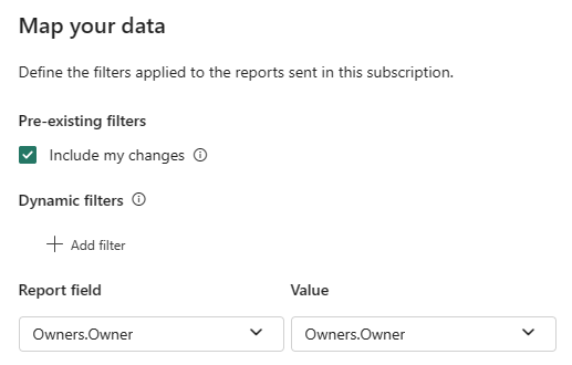 Snímek obrazovky služba Power BI zobrazující obrazovku Mapování dat