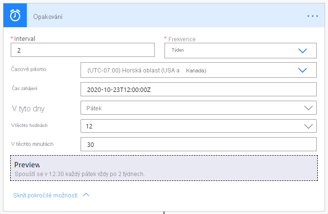 Screenshot that shows the option to select advanced recurrence options.