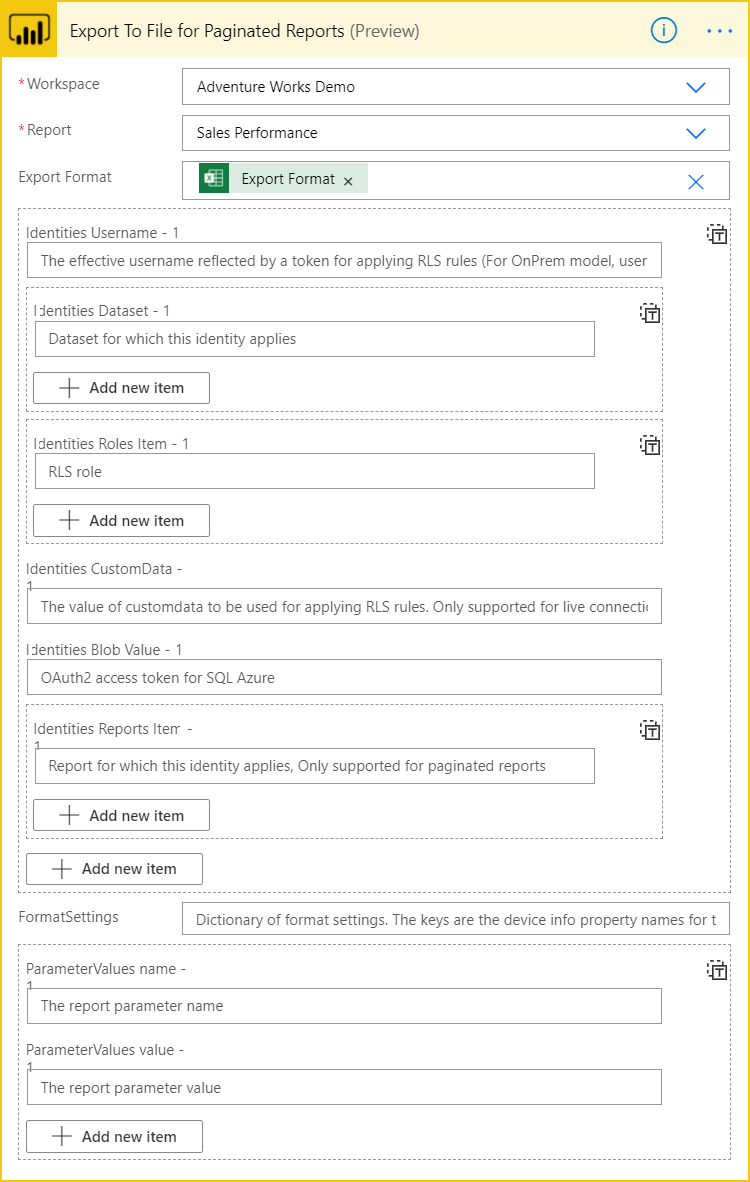 Screenshot that shows the Export to File for Paginated Reports dialog box.