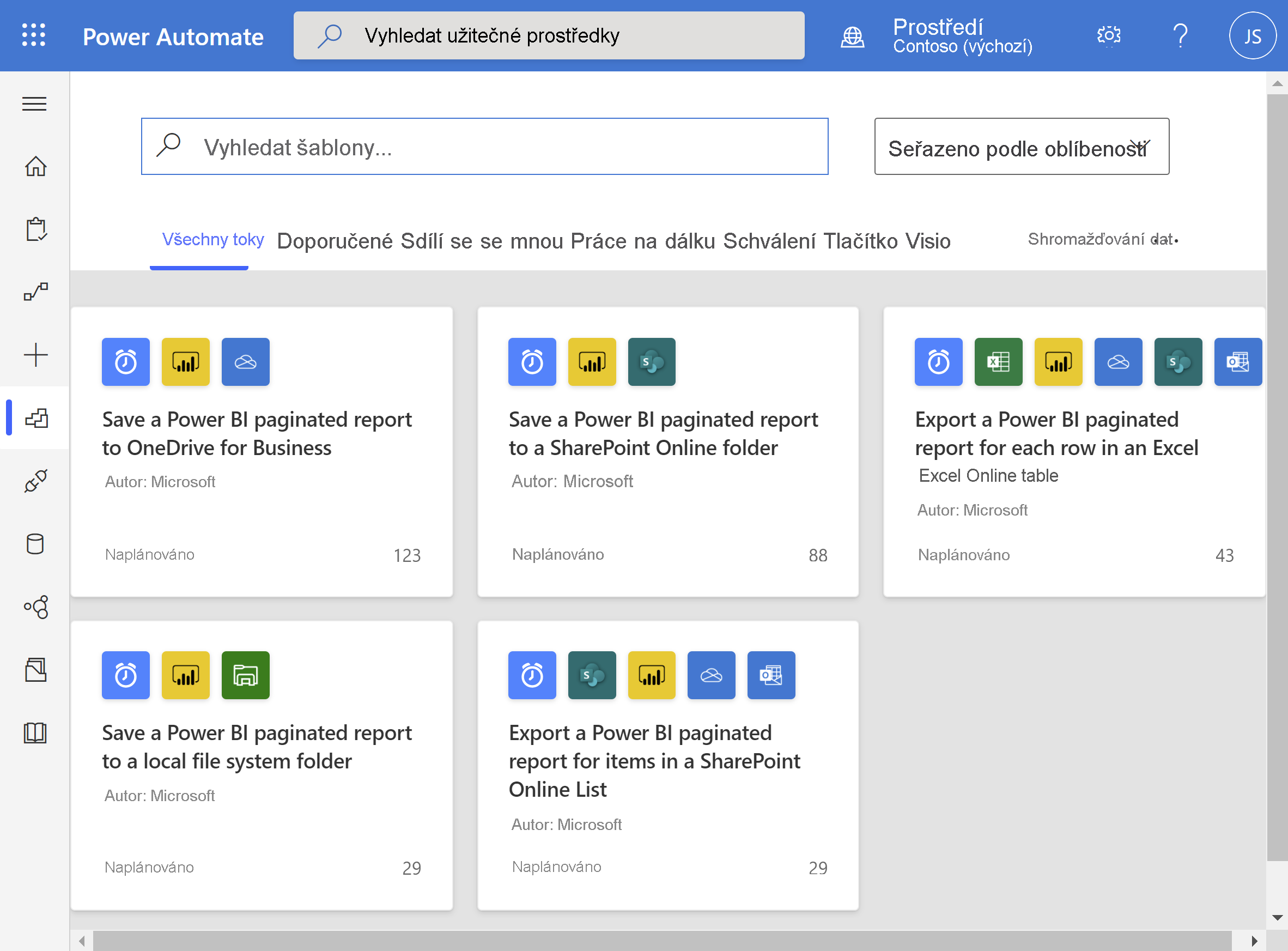 Screenshot that shows the Power Automate templates for Power BI paginated reports.