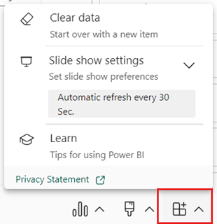 Snímek obrazovky s doplňkem Power BI pro nabídku možností doplňku PowerPointu