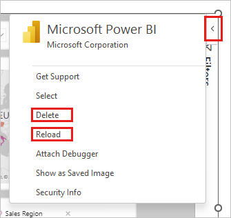 Snímek obrazovky doplňku Power BI pro boční podokno doplňku PowerPointu