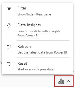 snímek obrazovky s doplňkem Power BI pro nabídku možností dat PowerPointu