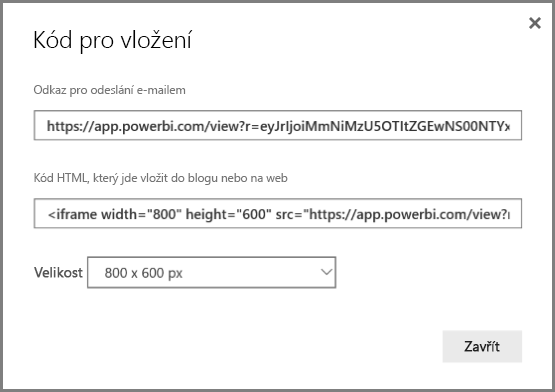 snímek obrazovky dialogového okna vloženého kódu