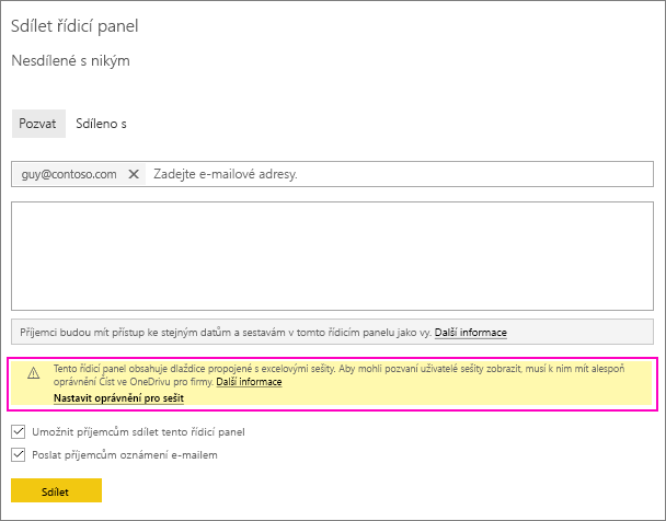 Screenshot that shows the Share dashboard dialog.