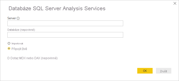 Snímek obrazovky s oknem Služba Analysis Services serveru SQL databáze