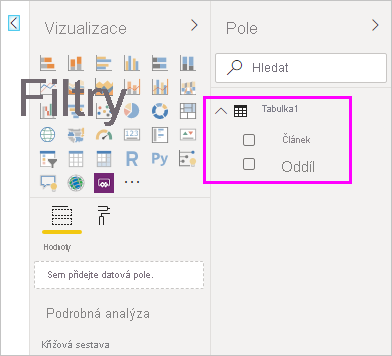 Screenshot shows the table created with the two fields loaded into Power BI Desktop.