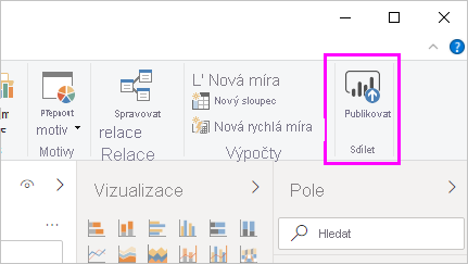 Snímek obrazovky znázorňující tlačítko Publikovat v Power BI Desktopu