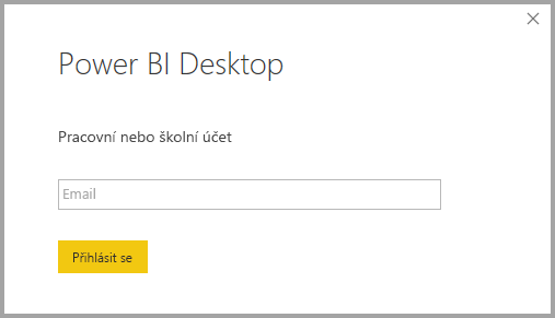 Snímek obrazovky znázorňující přihlášení k Power BI Desktopu