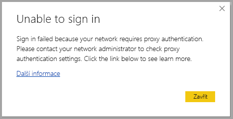 Screenshot shows a dialog about a sign-in error for proxy authentication error.