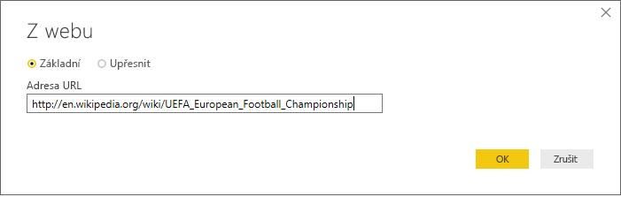 Snímek obrazovky s dialogovým oknem Z webu, kde můžete zadat adresu URL webové stránky