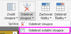 Snímek obrazovky se zvýrazněnými sloupci a vybranou možností Odebrat ostatní sloupce na pásu karet