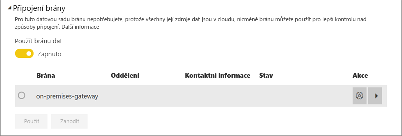 Snímek obrazovky s dialogovým oknem připojení brány služba Power BI