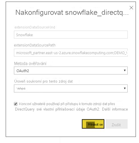 Snímek obrazovky s dialogovým oknem konfigurace s vybranou možností OAuth2 jako metodou ověřování