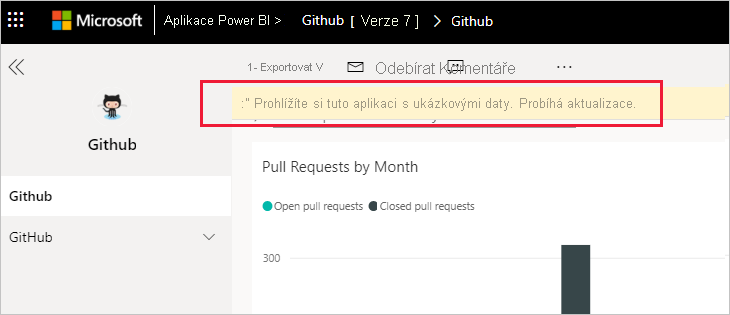 Power BI GitHub app refresh in progress