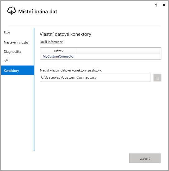 Screenshot that shows the Custom data connectors screen in the On-premises data gateway app.