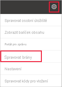 Snímek obrazovky znázorňující výběr možnosti Spravovat připojení a brány