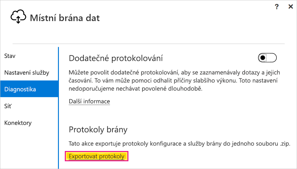 Export protokolů brány