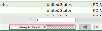 Snímek obrazovky znázorňující stavový řádek pro publikování do Power BI