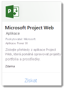 Snímek obrazovky ukazuje webovou aplikaci Microsoft Project.