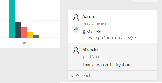 Snímek obrazovky zobrazující dva komentáře se zmínkami
