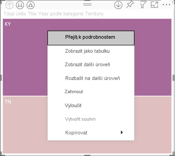 Snímek obrazovky s nabídkou po kliknutí pravým tlačítkem myši z datového bodu