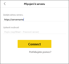 Snímek obrazovky s dialogovým oknem Připojit k serveru