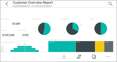 Snímek obrazovky se sestavou Serveru sestav v mobilní aplikaci Power BI