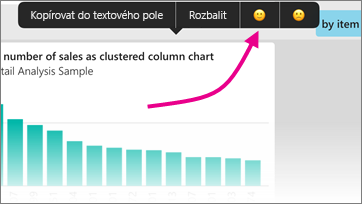 Snímek obrazovky se sloupcovým grafem zobrazující zpětnou vazbu s ukazatelem na smajlíka