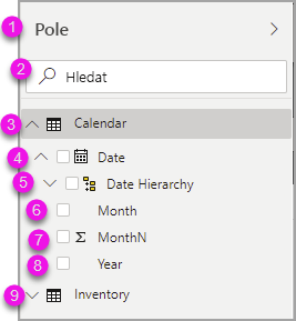 Screenshot of the focus progression for the Data list with expanded tables.