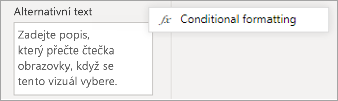 Snímek obrazovky s podoknem Alternativní text se zvýrazněnou ikonou podmíněného formátování