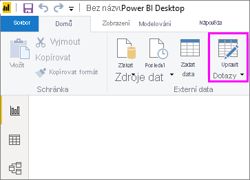 Snímek obrazovky Power BI Desktopu se zvýrazněním výběru transformovaných dat