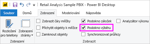 Snímek obrazovky znázorňující povolení podokna výběru