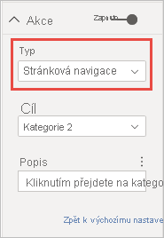 Snímek obrazovky zobrazující akci Navigace na stránce