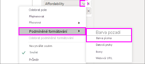 Barva pozadí nebo Barva písma v nabídce podmíněného formátování