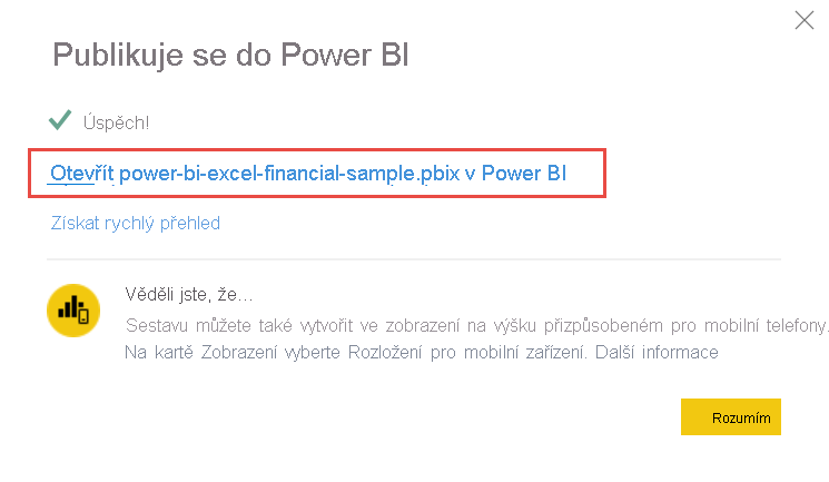 Snímek obrazovky s otevřením sestavy v služba Power BI