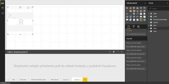 Snímek obrazovky editoru skriptů Power BI R