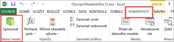 Otevření Doplňku PowerPivot v Excelu