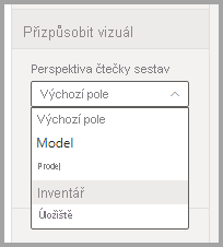 Snímek obrazovky znázorňující šipku rozevíracího seznamu pro zobrazení dalších perspektiv