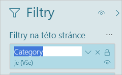 Snímek obrazovky s podoknem Filtry a zvýrazněním názvu filtru