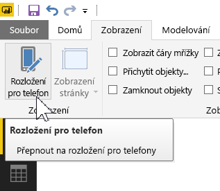 Snímek obrazovky s tlačítkem Mobilní rozložení v nabídce Zobrazit