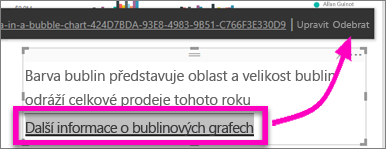 Snímek obrazovky s textovým polem se zvýrazněním Odebrat