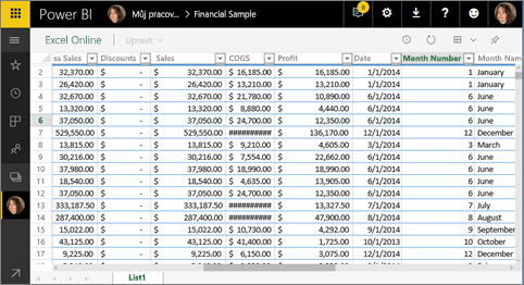 Snímek obrazovky znázorňující Excel Online v Power BI