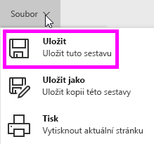 Snímek obrazovky se zvýrazněnou možností Uložit tuto sestavu